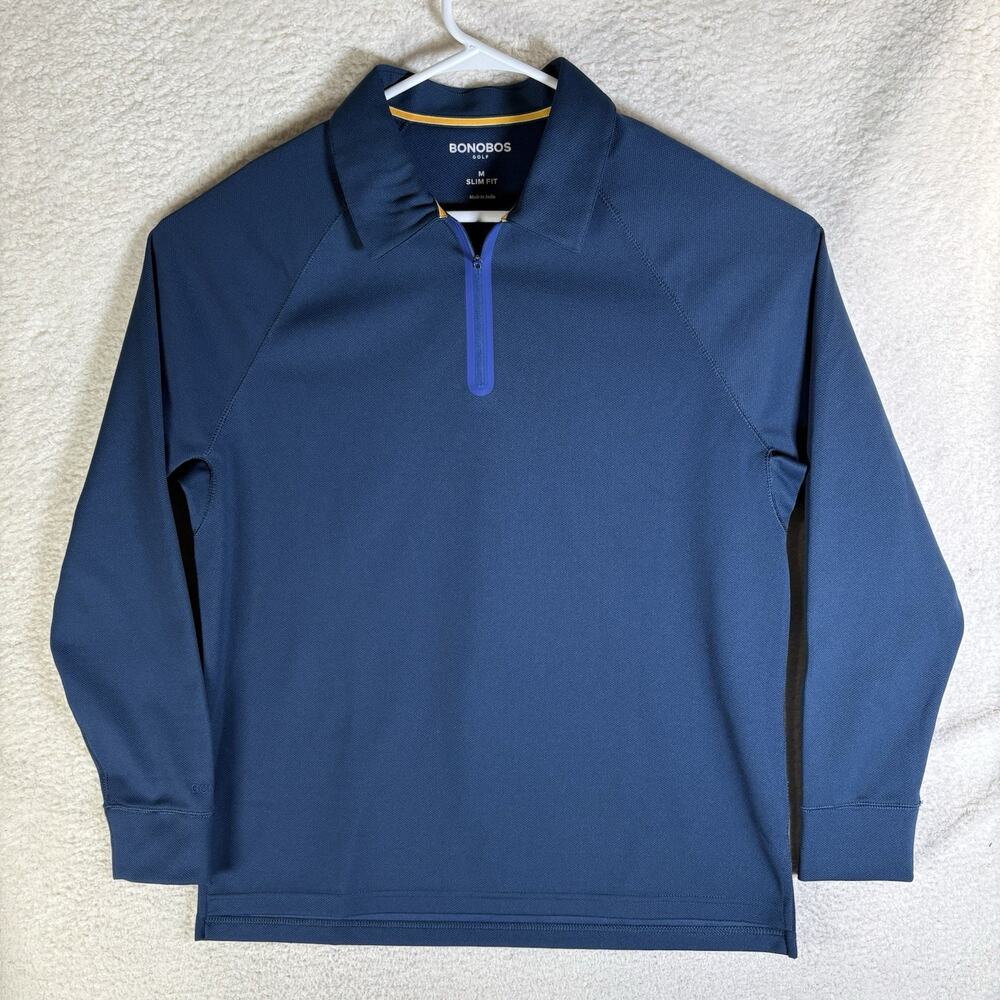 Bonobos Golf 1/4 Zip Pullover Mens Medium Blue Slim Fit Performance Stretch